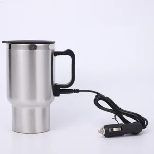 Stainless steel 12V car heating travel mug with plug handle portable electric cup