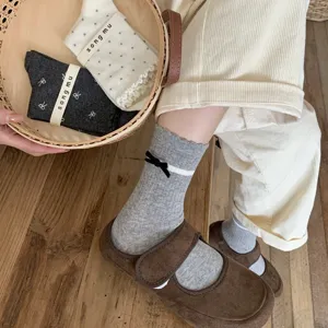 Womens Bowknot Ribbed Mid-Tube Socks Cute Aesthetic Casual Daily Wear Fall Winter Hosiery