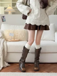 Autumn winter hollow knit calf socks retro long stackable cotton socks for women stylish