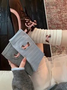 Cute dachshund embroidered striped crew socks for women, soft cotton casual mid tube socks.