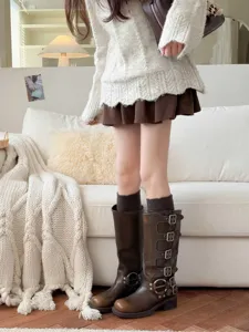 Cozy knit long socks for women, vintage slouch winter calf socks, soft autumn wear.