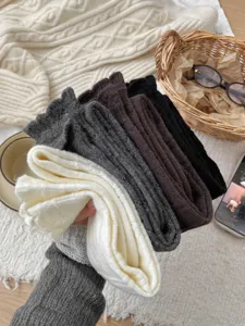 Autumn winter knit slouch long socks cozy vintage calf socks soft cotton hosiery detail view