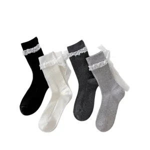 Ballet style lace bow women socks, four colors set, cute jk lolita cute mid-calf socks.