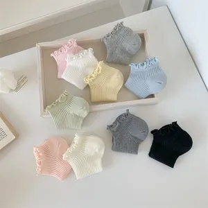 Women cute ruffle ankle socks summer thin mesh breathable solid color short socks detail view