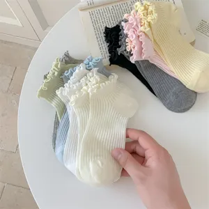 Cute ruffles short socks set for women, breathable mesh design for spring and summer daily wear.