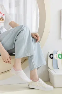 Summer thin cotton low cut invisible boat socks for women with contrast color trim daily wear.