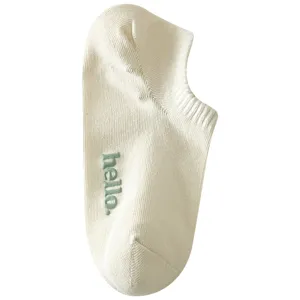 Women cotton short socks cream hello letter embroidery breathable non-slip low cut boat socks