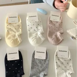 Women's Summer Shallow Mouth Boat Socks Japanese Style Polka Dot Non-Slip Invisible Short Socks Cotton Fashion Hosiery