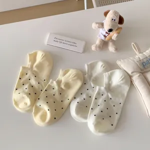 Women summer shallow mouth boat socks cute black polka dots low cut invisible socks breathable