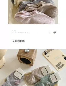 Korean style nep yarn low cut boat socks for women, breathable invisible anti slip design.