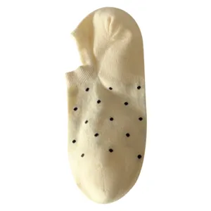 Women low cut boat socks summer invisible socks with cute black polka dots anti slip design.