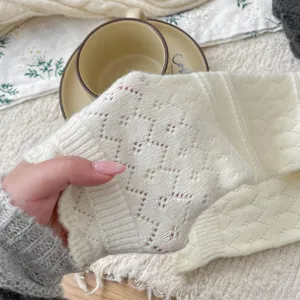 Warm winter knit hollow out long leg warmers slouchy cotton socks for women daily retro cozy.