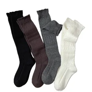 Winter thick knit over-the-knee long socks cozy retro hollow warm stockings main view