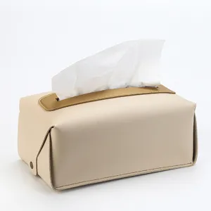 Boîte à mouchoirs carrée en cuir PU élégant étui distributeur de papier pour bureau