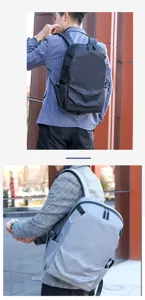 Vue détaillée du sac à dos d'affaires minimaliste avec options de couleur et usure.