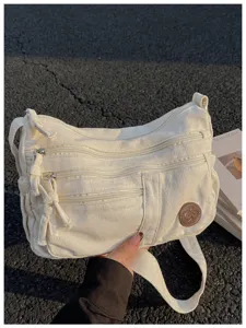 Damen Segeltuch Umhängetasche lässige Multi-Reißverschluss Dumpling Schultertasche Pendler