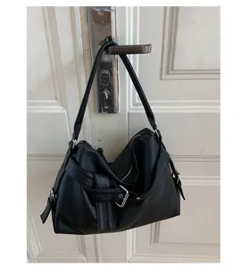 Retro motorcycle shoulder bag, stylish PU leather underarm purse, casual daily tote for women.