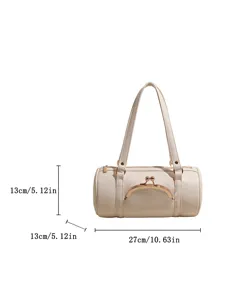 Stylish minimalist cylindrical handbag with litchi pattern, chic kiss-lock clasp and straps.