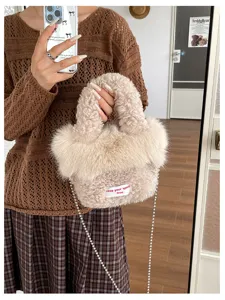 Fluffy plush crossbody handbag for women cute winter furry chain shoulder bag casual purse