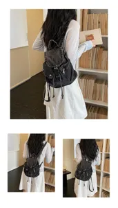 Sac à dos en denim polyvalente de grande capacité pour femmes, cartable décontracté.