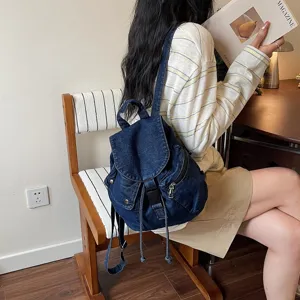 Sac a dos en jean de grande capacite pour femme, cartable decontracte avec multiples poches.