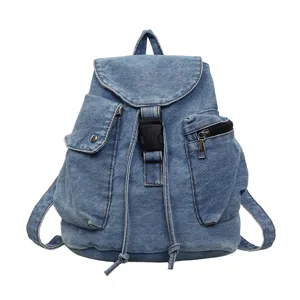 Sac à dos en jean décontracté pour femme, grand format élégant cartable pour école.