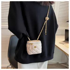 Quilted chain vanity shoulder bag, chic small crossbody bag with elegant daily details.
