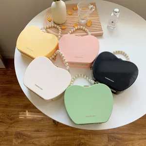 Korean Style Minimalist Acrylic Heart Apple Shaped Hard Shell Crossbody Bag With Artificial Pearl Handle Chain Bag For Women