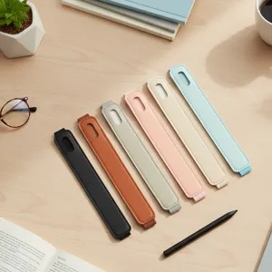 Elastic leather pen holder pouch for notebook tablet stylus storage, multi-color sleek design.