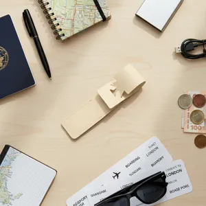 Creative long PU leather luggage tag, stylish beige suitcase ID badge holder with aviation style.