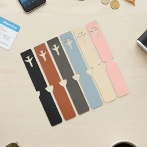 Colorful PU leather luggage tag with hollow airplane design, long travel bag id badge holder
