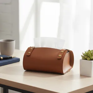 Luxury leather tissue box for living room desk retro napkin holder brown container