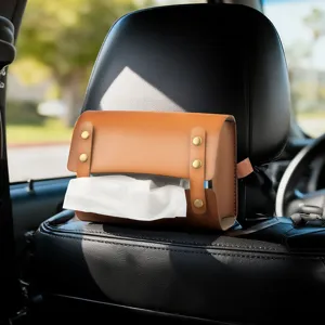 Luxury Leather Tissue Box Holder Retro Saddle Leather Car Tissue Pouch Multifunctional Desktop Napkin Dispenser