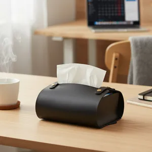 Modern luxury leather tissue box holder for living room, office desk and car interior decor.