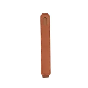 Brown leather elastic pen holder band for notebook and tablet stylus pencil storage pouch view
