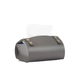 Luxury leather tissue box saddle leather car tissue holder vintage desktop napkin container