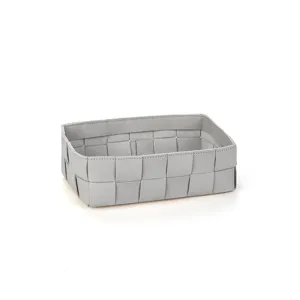 Panier de rangement tisse en cuir gris organisateur de bureau pour cosmetiques cles vide-poches
