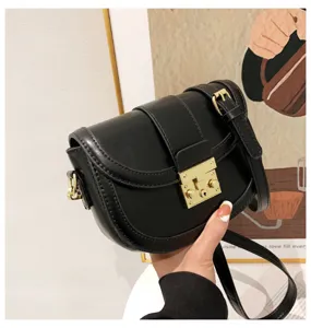 Black saddle bag for women fashion PU leather shoulder messenger handbag stylish daily use design