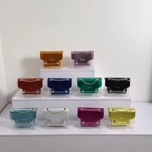 Transparent small square bag with metallic flap and chain strap fashion crossbody bag