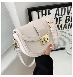 Stylish women white saddle bag chic PU leather shoulder messenger bag for daily use