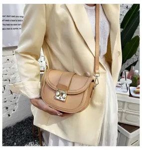 Women fashion saddle bag, elegant PU leather shoulder crossbody bag for daily commute, trendy.