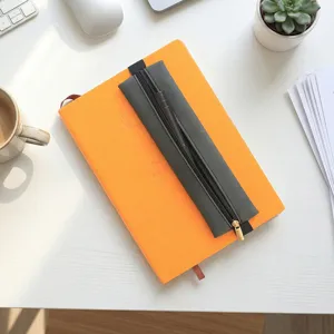 Notebook with elastic pen pouch PU pencil case holder for office school stationery orange