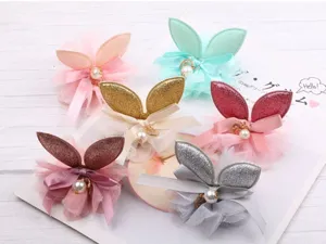 Süße haarnadeln für mädchen mesh hasenohren schleife perle haarschmuck kinder set 6tlg