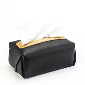 Boîte à mouchoirs en cuir PU noir et or pour voiture et maison, étanche et élégante.