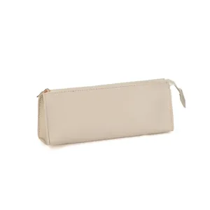 Minimalist Leather Pencil Case Large Capacity Zipper Pouch Stationery Organizer Makeup Bag For Students Office School