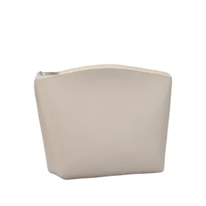 Neceser de maquillaje minimalista de piel PU para mujer, bolsa cosmética portátil.