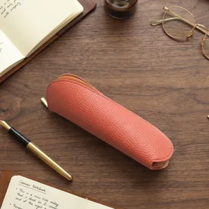 Estuche para Lápices de Cuero Portátil Gran Capacidad Bolsa de Almacenamiento de Pinceles de Maquillaje Organizador de Papelería