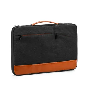 Sacoche pour ordinateur portable 13 pouces avec poignée, toile durable et cuir marron.