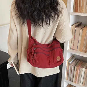 Damen Casual Segeltuch Umhängetasche Große Kapazität Schultertasche Multi Reißverschluss Knödeltasche Einfarbig Pendler Kuriertasche