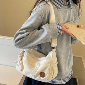 Lässige Canvas Umhängetasche im koreanischen Stil, große Kapazität, Damen Schultertasche.